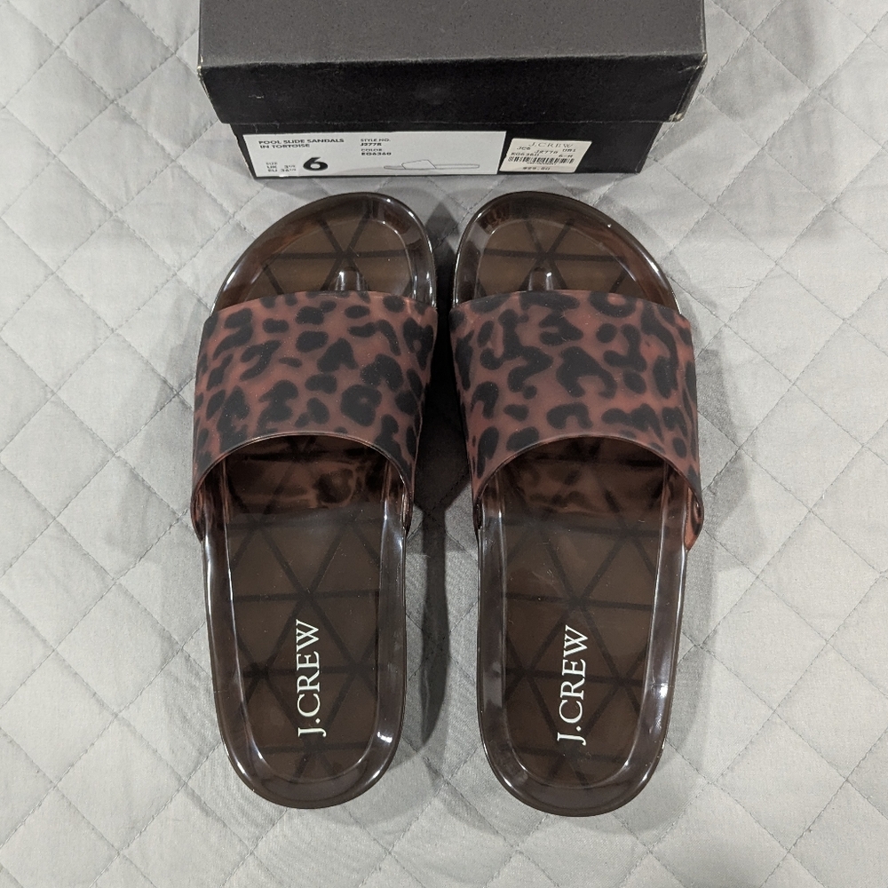 New J. Crew Tortoise Pool Slide Sandals Size 6